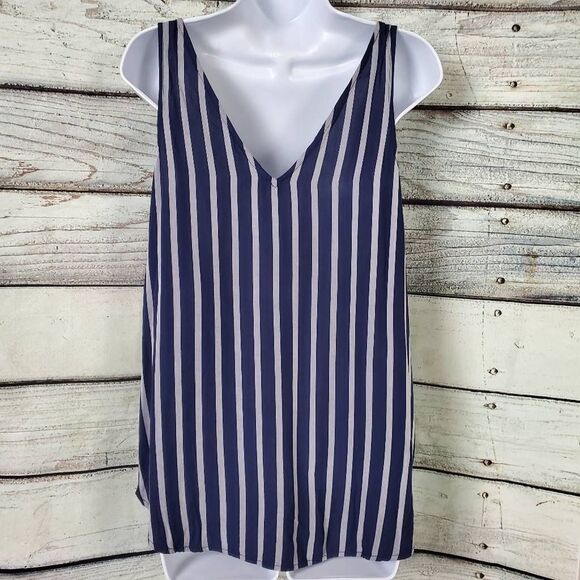 Old Navy Medium Navy Blue White Vertical Stripe Sleeveless Tank Top - Picture 3 of 6